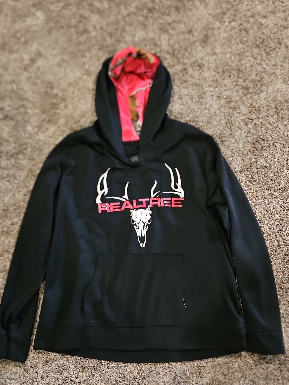 Realtree Black Hoodie with Pink Camo Lined Hood